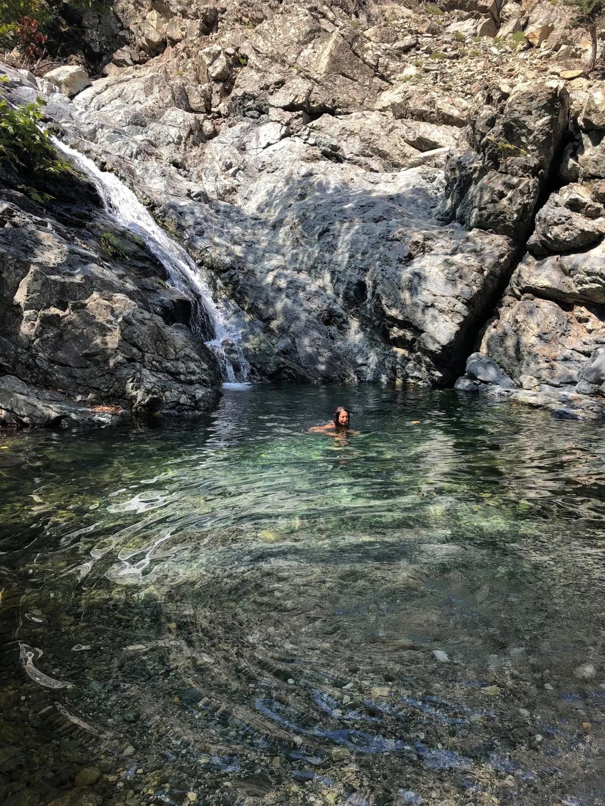 Естествен вир с водопад сред скалите